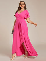 pretty MELOD¨¦|Plus Size Glitter Ruffled High-Low Front Slit Evening Dress