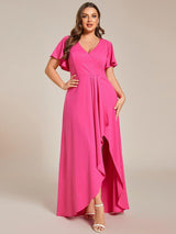 pretty MELOD¨¦|Plus Size Glitter Ruffled High-Low Front Slit Evening Dress