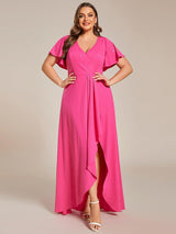 ever MELOD¨¦|Glitter High-Low Front Side Slit Ruffled V-Neck Evening Dress