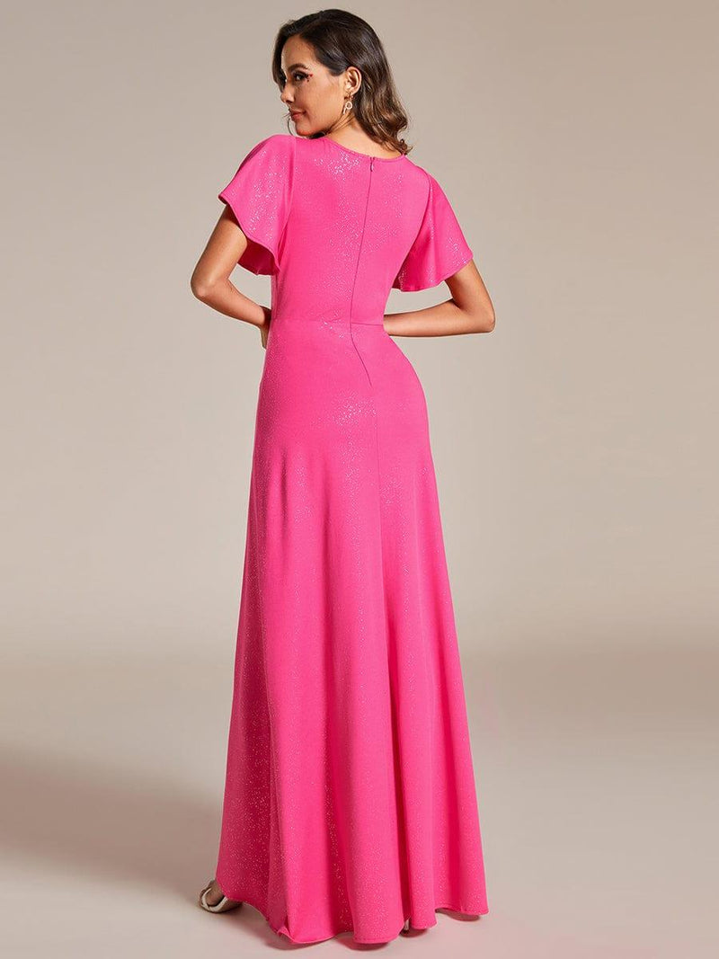 ever MELOD¨¦|Glitter High-Low Front Side Slit Ruffled V-Neck Evening Dress