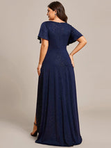 ever MELOD¨¦|Glitter High-Low Front Side Slit Ruffled V-Neck Evening Dress