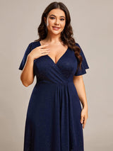 ever MELOD¨¦|Glitter High-Low Front Side Slit Ruffled V-Neck Evening Dress