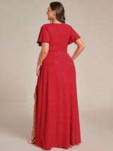ever MELOD¨¦|Glitter High-Low Front Side Slit Ruffled V-Neck Evening Dress