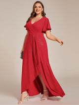 pretty MELOD¨¦|Plus Size Glitter Ruffled High-Low Front Slit Evening Dress