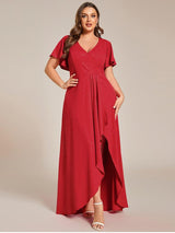 ever MELOD¨¦|Glitter High-Low Front Side Slit Ruffled V-Neck Evening Dress