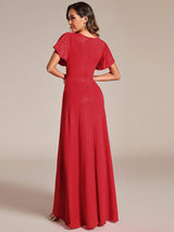 ever MELOD¨¦|Glitter High-Low Front Side Slit Ruffled V-Neck Evening Dress