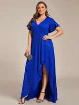 pretty MELOD¨¦|Plus Size Glitter Ruffled High-Low Front Slit Evening Dress