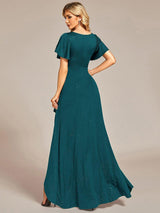 ever MELOD¨¦|Glitter High-Low Front Side Slit Ruffled V-Neck Evening Dress