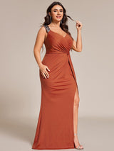 ever NOIRE|Glitter V-Neck High Slit Sequin Shoulder Strap Evening Dress