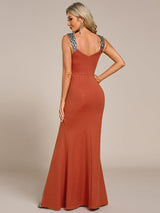 ever NOIRE|Glitter V-Neck High Slit Sequin Shoulder Strap Evening Dress