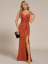 ever NOIRE|Glitter V-Neck High Slit Sequin Shoulder Strap Evening Dress