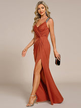 ever NOIRE|Glitter V-Neck High Slit Sequin Shoulder Strap Evening Dress
