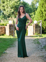 ever NOIRE|Glitter V-Neck High Slit Sequin Shoulder Strap Evening Dress
