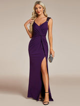 ever NOIRE|Glitter V-Neck High Slit Sequin Shoulder Strap Evening Dress