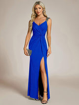 ever NOIRE|Glitter V-Neck High Slit Sequin Shoulder Strap Evening Dress