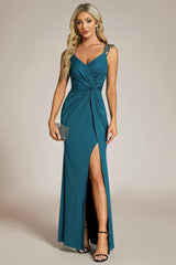 ever NOIRE|Glitter V-Neck High Slit Sequin Shoulder Strap Evening Dress