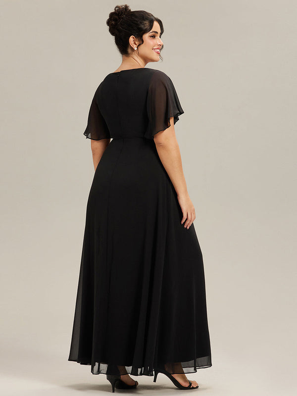 pretty IVYROSE|Plus Size Floral Applique Short Sleeve A-Line Chiffon Formal Evening Dress