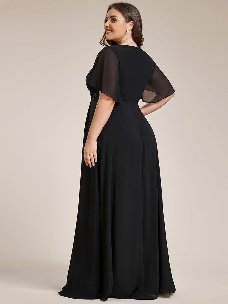ever IVYROSE|Ruffles Sleeve A-Line Chiffon Waist Applique Maxi Formal Evening Dress