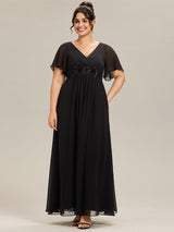 pretty IVYROSE|Plus Size Floral Applique Short Sleeve A-Line Chiffon Formal Evening Dress