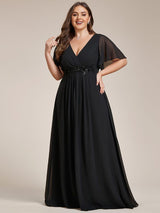 ever IVYROSE|Ruffles Sleeve A-Line Chiffon Waist Applique Maxi Formal Evening Dress