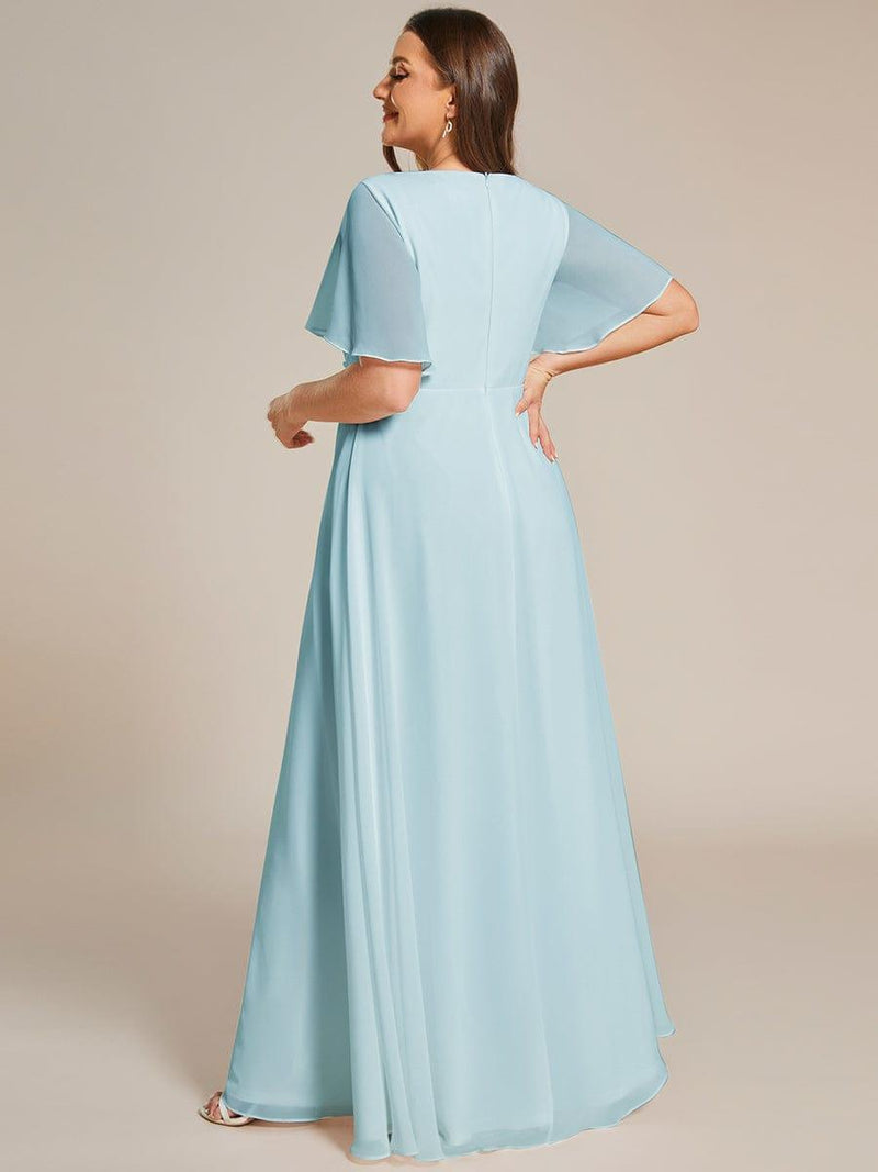 pretty IVYROSE|Plus Size Floral Applique Short Sleeve A-Line Chiffon Formal Evening Dress