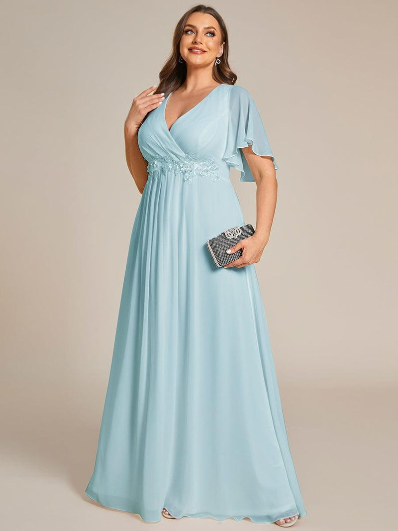 pretty IVYROSE|Plus Size Floral Applique Short Sleeve A-Line Chiffon Formal Evening Dress