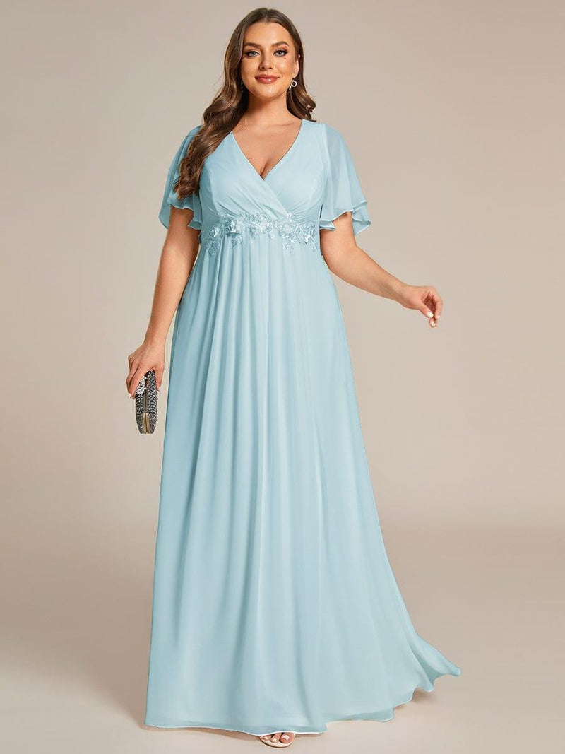 pretty IVYROSE|Plus Size Floral Applique Short Sleeve A-Line Chiffon Formal Evening Dress