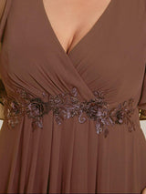 ever IVYROSE|Ruffles Sleeve A-Line Chiffon Waist Applique Maxi Formal Evening Dress