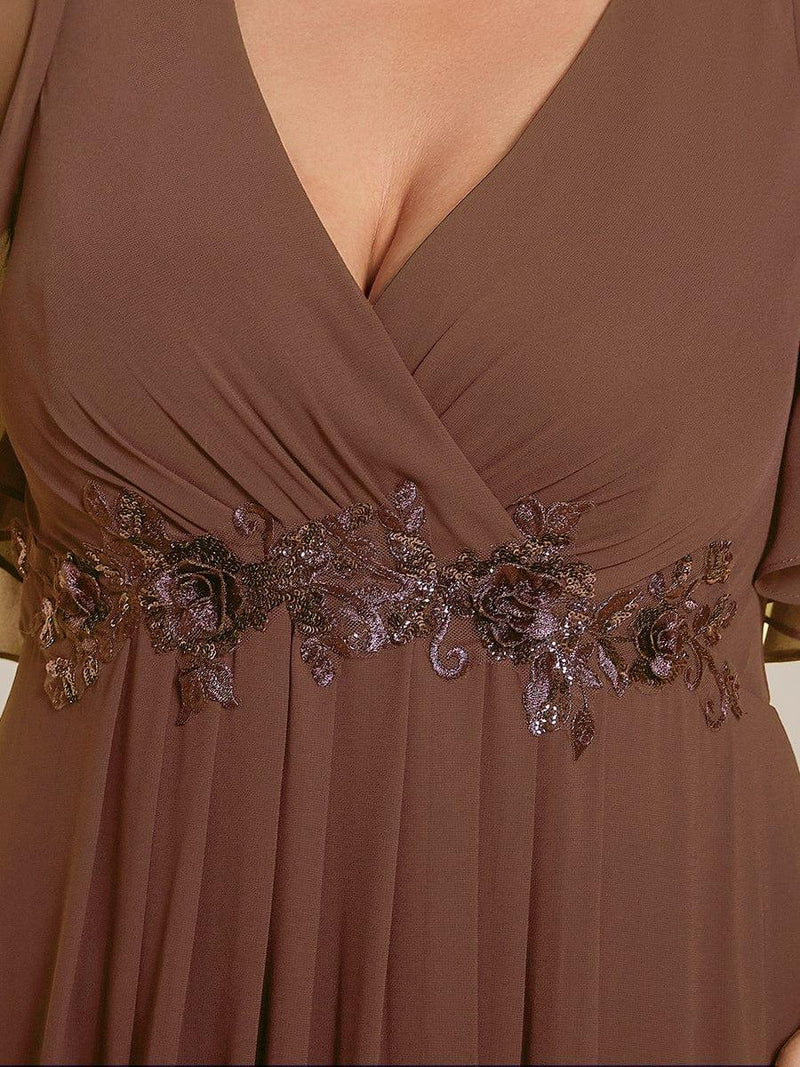 ever IVYROSE|Ruffles Sleeve A-Line Chiffon Waist Applique Maxi Formal Evening Dress