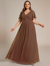 pretty IVYROSE|Plus Size Floral Applique Short Sleeve A-Line Chiffon Formal Evening Dress