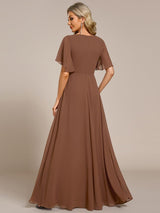 ever IVYROSE|Ruffles Sleeve A-Line Chiffon Waist Applique Maxi Formal Evening Dress