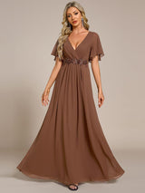 ever IVYROSE|Ruffles Sleeve A-Line Chiffon Waist Applique Maxi Formal Evening Dress