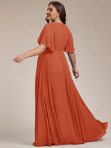 ever IVYROSE|Ruffles Sleeve A-Line Chiffon Waist Applique Maxi Formal Evening Dress