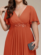 pretty IVYROSE|Plus Size Floral Applique Short Sleeve A-Line Chiffon Formal Evening Dress