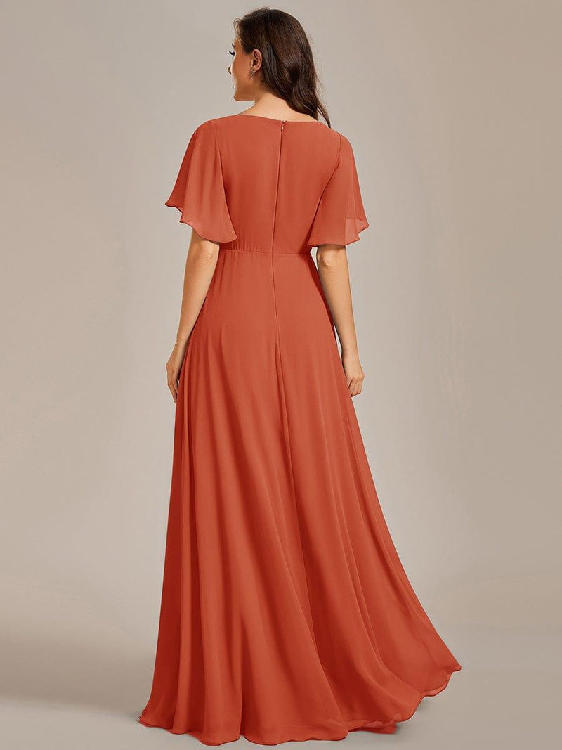ever IVYROSE|Ruffles Sleeve A-Line Chiffon Waist Applique Maxi Formal Evening Dress