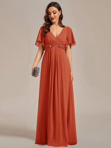ever IVYROSE|Ruffles Sleeve A-Line Chiffon Waist Applique Maxi Formal Evening Dress