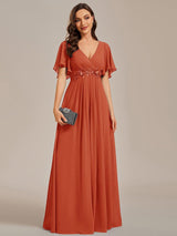 ever IVYROSE|Ruffles Sleeve A-Line Chiffon Waist Applique Maxi Formal Evening Dress