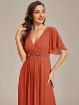 ever IVYROSE|Ruffles Sleeve A-Line Chiffon Waist Applique Maxi Formal Evening Dress
