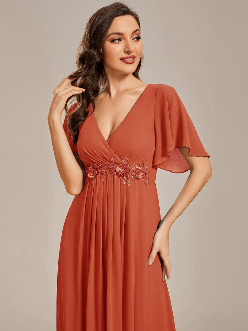 ever IVYROSE|Ruffles Sleeve A-Line Chiffon Waist Applique Maxi Formal Evening Dress