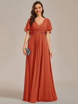 ever IVYROSE|Ruffles Sleeve A-Line Chiffon Waist Applique Maxi Formal Evening Dress