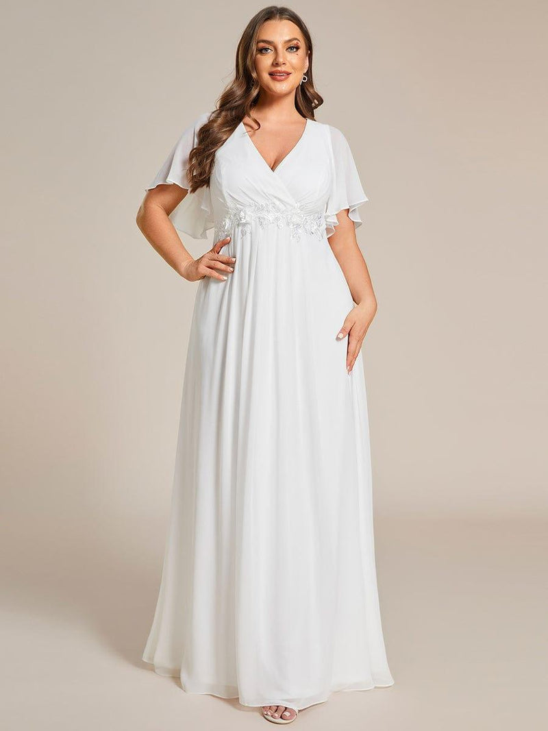 ever IVYROSE|Ruffles Sleeve A-Line Chiffon Waist Applique Maxi Formal Evening Dress