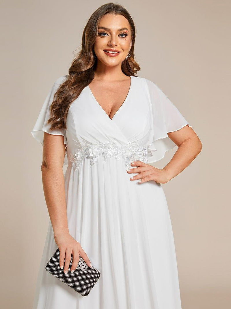 ever IVYROSE|Ruffles Sleeve A-Line Chiffon Waist Applique Maxi Formal Evening Dress