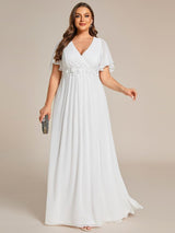 pretty IVYROSE|Plus Size Floral Applique Short Sleeve A-Line Chiffon Formal Evening Dress