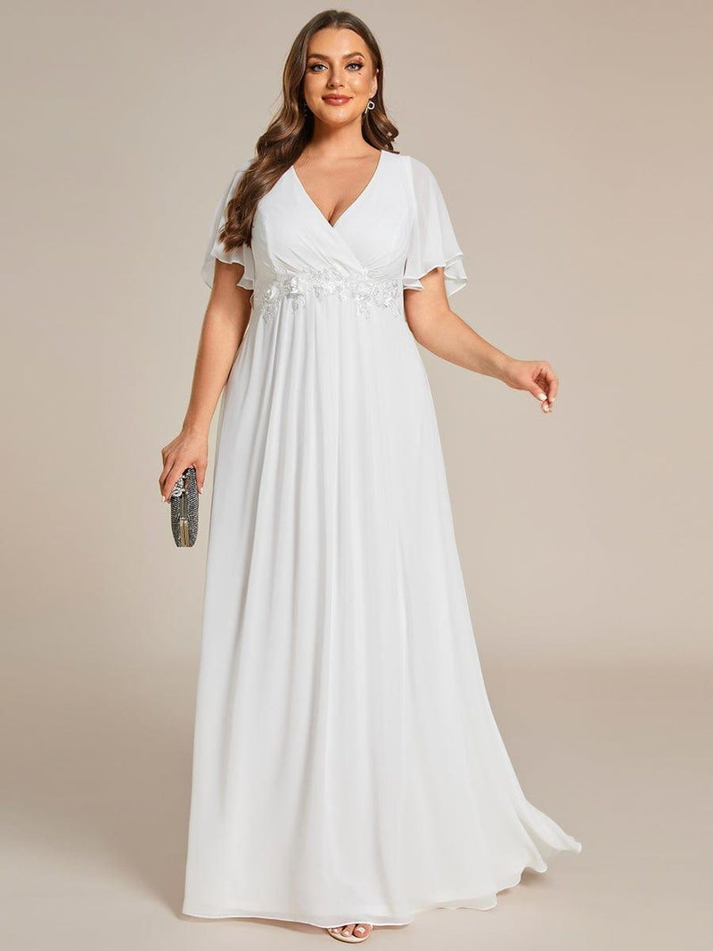 pretty IVYROSE|Plus Size Floral Applique Short Sleeve A-Line Chiffon Formal Evening Dress