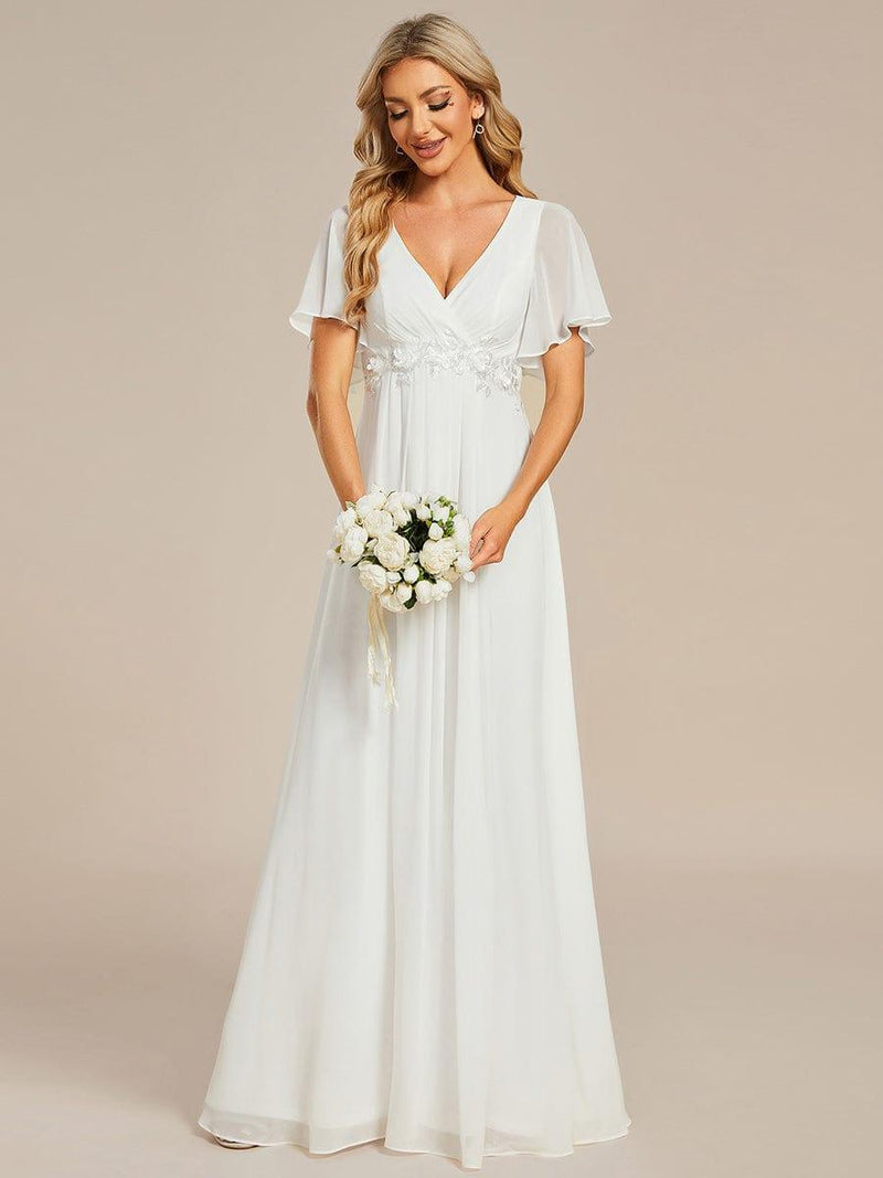 ever IVYROSE|Ruffles Sleeve A-Line Chiffon Waist Applique Maxi Formal Evening Dress