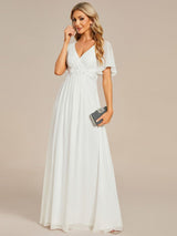 ever IVYROSE|Ruffles Sleeve A-Line Chiffon Waist Applique Maxi Formal Evening Dress