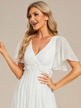 ever IVYROSE|Ruffles Sleeve A-Line Chiffon Waist Applique Maxi Formal Evening Dress