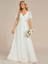 ever IVYROSE|Ruffles Sleeve A-Line Chiffon Waist Applique Maxi Formal Evening Dress