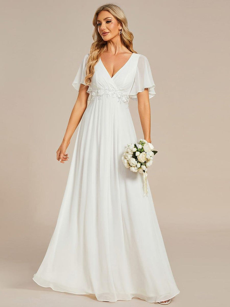 ever IVYROSE|Ruffles Sleeve A-Line Chiffon Waist Applique Maxi Formal Evening Dress