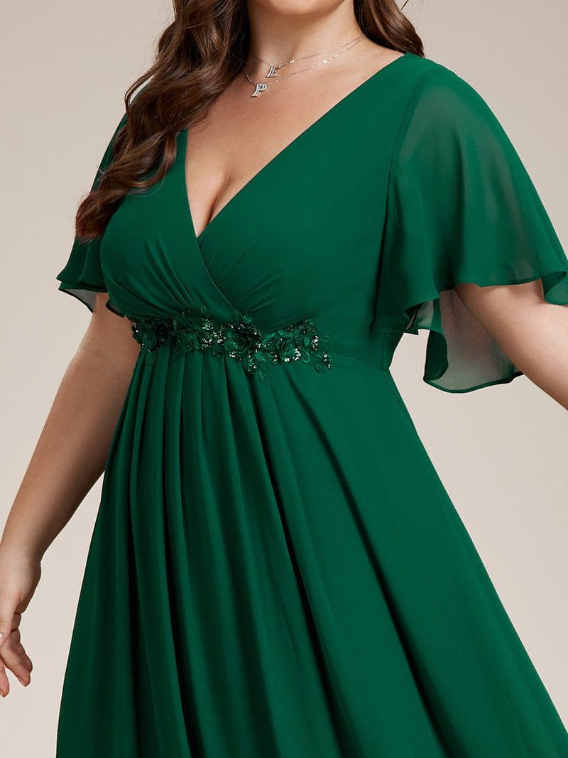 ever IVYROSE|Ruffles Sleeve A-Line Chiffon Waist Applique Maxi Formal Evening Dress